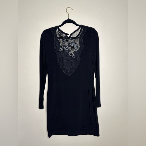 Joseph Ribkoff Size M Black long sleeve dress with leather flower details - Picture 2 of 2